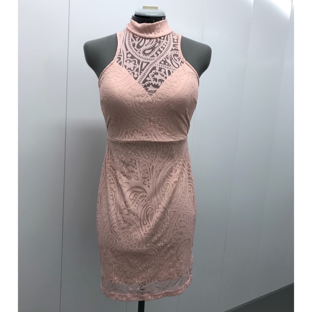 New light pink sheer open back short party dress